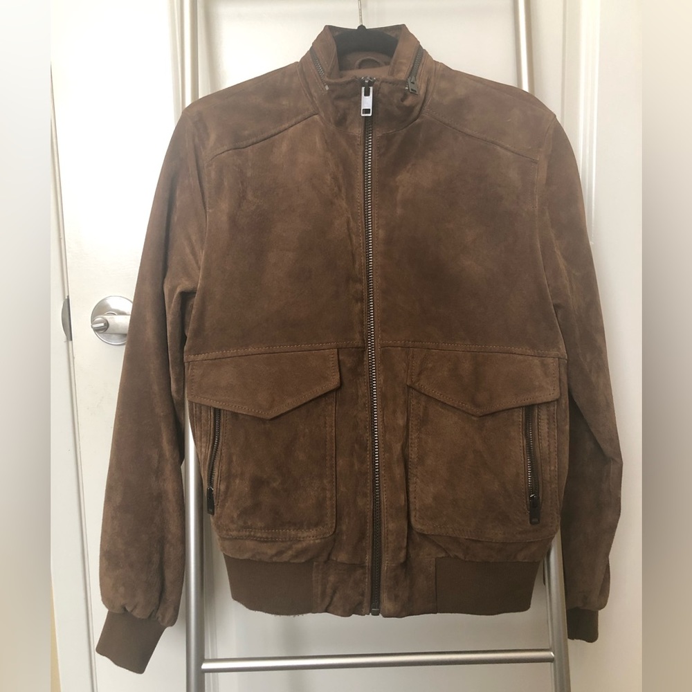 Express Men XS Brown 100% Leather Bomber Jacket Excellent Condition Like New
